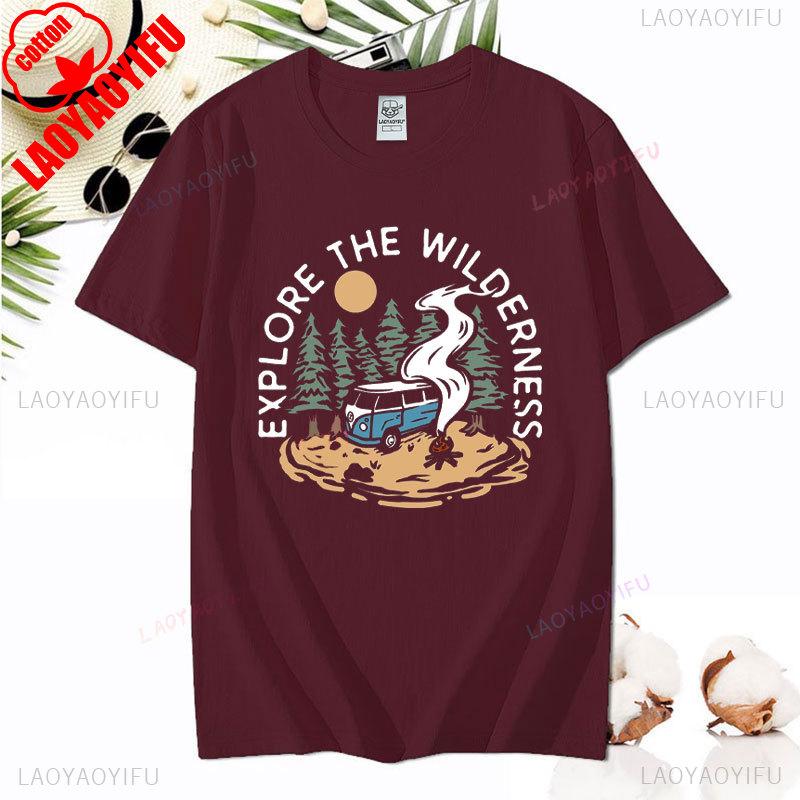 Love Camping I Hate People Vintage Funny T-Shirt Unisex Tees Camping Hiking Short Sleeve Tops Camper Gift Cotton O-Neck T-Shirt