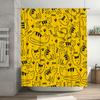 Yellow Cats Pattern Shower Curtain Modern Bathroom Decor Set for Home Decoration in Black White Print Design