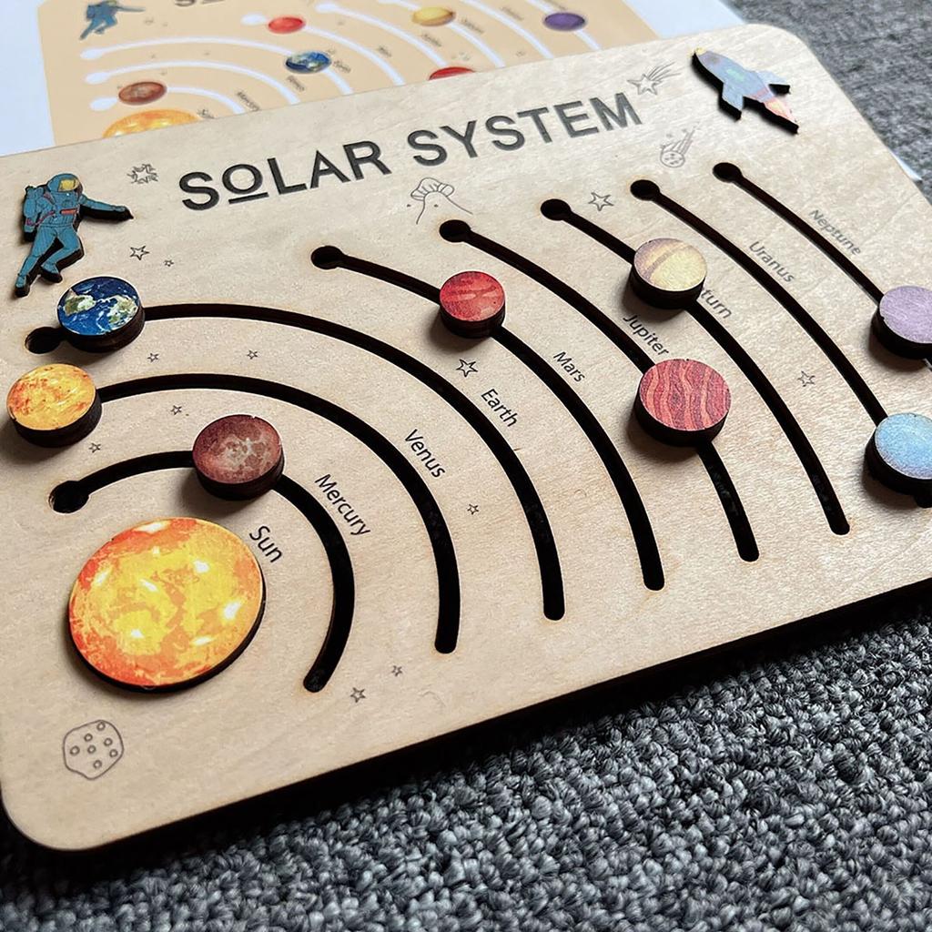 Solar System Planets Wooden Puzzle Personalized Baby Gift Tabletop Educational Wooden Toddler Toy
