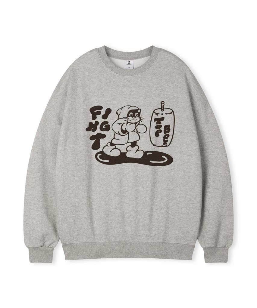 TOPBOY Fight Cat Oversized Printed Sweatshirt