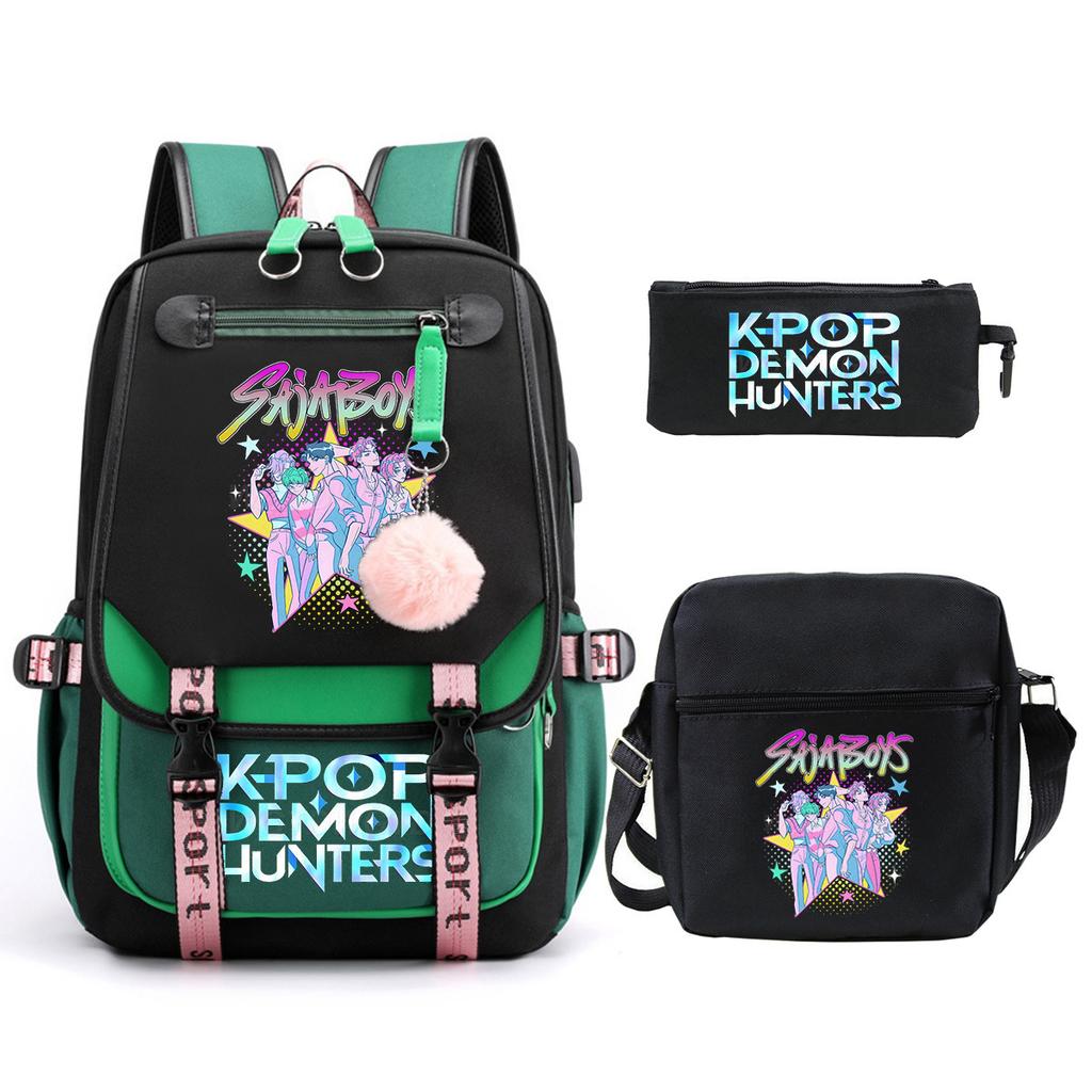 Witch Hunters Kpopdemonhunters Student School Bag Shoulder Bag Casual Pencil Bag Three-Piece Set