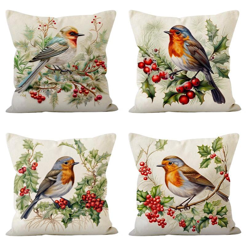 Tree Branch Bird Print Pattern Home Decor Pillowcase Bedroom Living Room Sofa Decoration Polyester Cushion Cover With Zipper
