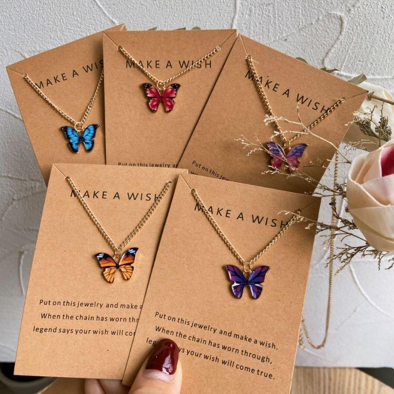 Beautiful Butterfly Pendants Necklace Wedding Party Jewelry Mother Daughter Thin Chain Choker Brilliant Jewelry Girls
