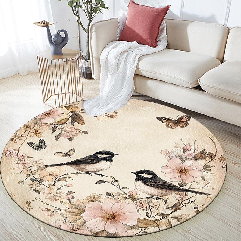 Birds Round Area Rug,Carpet Rug for Living Room Bedroom Sofa Playroom Decor,Non-slip Floor Mat