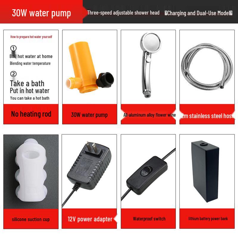 Portable Rechargeable Electric Shower Head for Dorms, Rentals, Outdoors