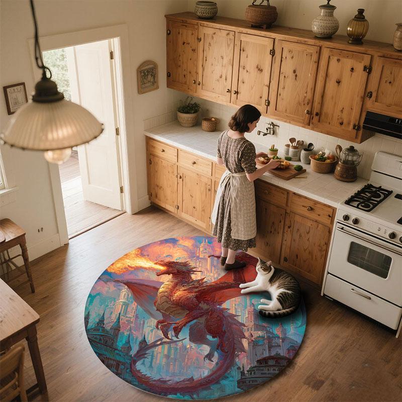 Runder Teppich mit Drachenmuster, Teppich für Wohnzimmer, Schlafzimmer, Spielzimmer, Rutschfeste Bodenmatte, Feiertagsgeschenke und Geburtstagsgeschenke.