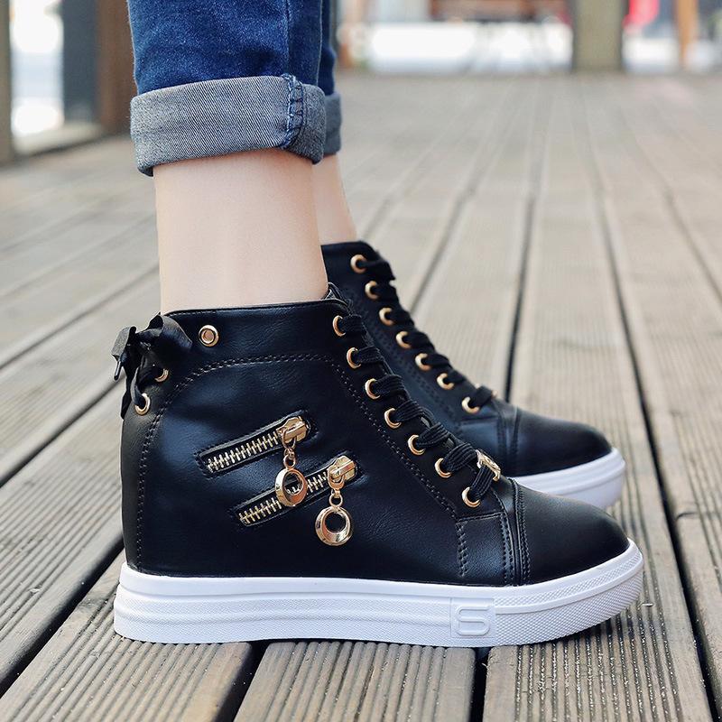 Fashion Comemore 2025 Spring New Inner Heightening Women's Platform Shoes Casual Shoes White High Top Sneakers Short Leather Ankle Boots
