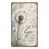 Vintage Dandelion Let Go Quote 2D Flat Rustic Farmhouse Wooden Wall Art, Inspirational Home Decor for Living Room Bedroom