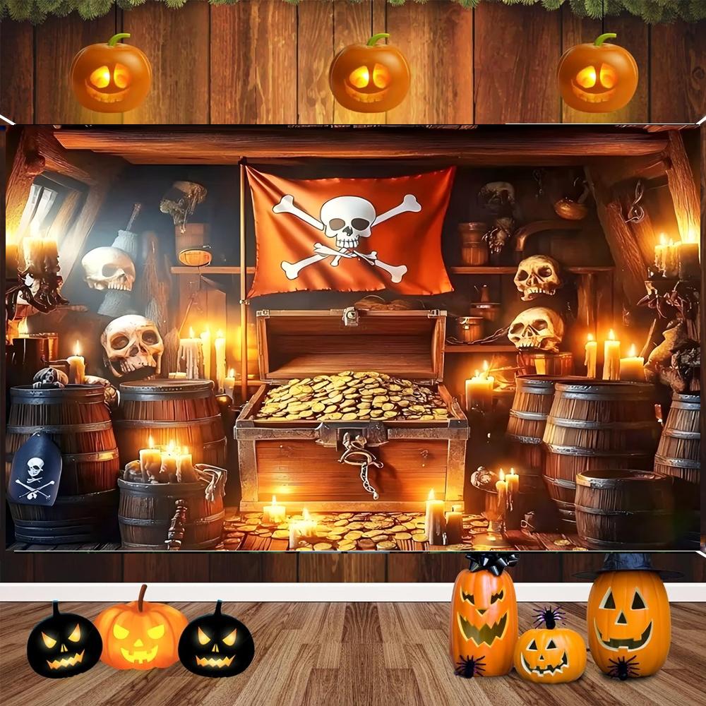 1pcPirate Treasure Chest Theme Golden Design Background Cloth 1pc for Room Event Decoration Party Banners Ideal for Halloween
