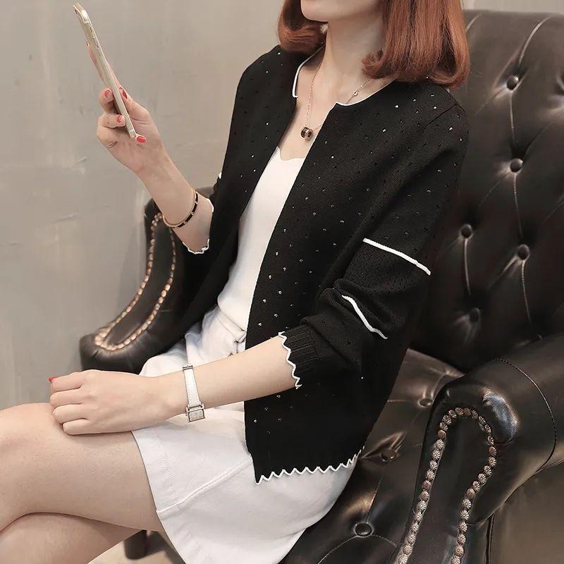 New Spring and Autumn Small Fresh Fashion Hollow Out Korean Version Loose Casual Simple Oversize Knitted Cardigan Coat
