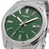 Casio MTP-1302DA-3AV Men's Analog Quartz Watch, Silver Metal Band, Green Textured Dial