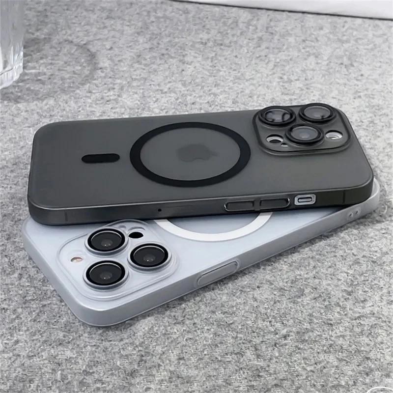 Ultra Thin Matte Hard PC Lens Protection Case For iPhone 17 16 15 14 13 12 Pro Max For Magsafe Magnetic Wireless Charge Cover