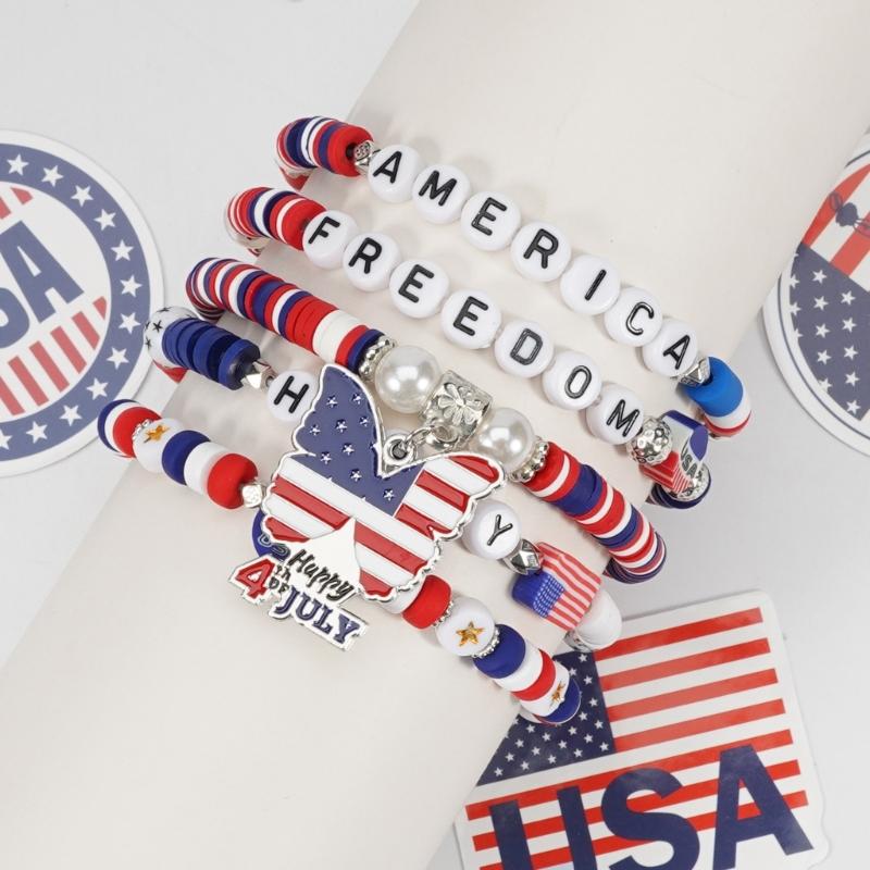 Artificial Crystal Bracelet Elastic Bracelet Independence Day Handmade Bracelet Stackable Bracelets for Adding Charm