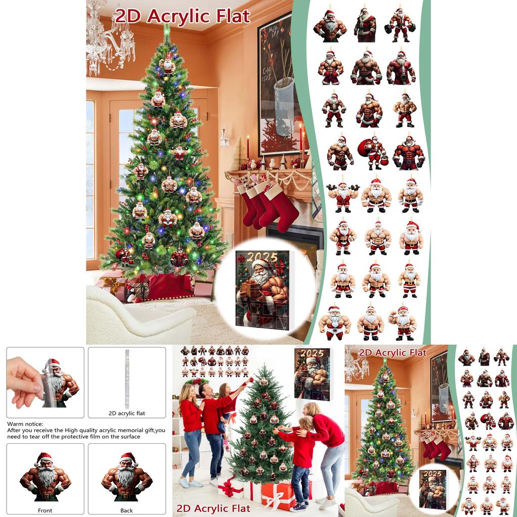 Christmas Countdown Blind Box With Muscular Santa Figure For Holiday Tree Decor And Gift Giving