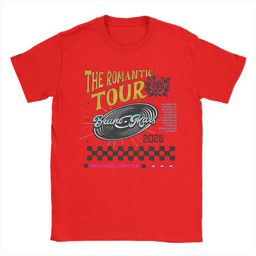 T-shirt Bruno Mars The Romantic Tour 2026 da Uomo 100% Cotone Magliette Originali Girocollo Manica Corta Top Stampati