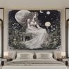 Celestial Moonlit Tapestry Goddess Floral Boho Gothic Wall Hanging Fantasy Bohemian Aesthetic Art Decor Print Large Size Room