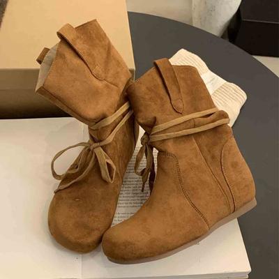 Mode Schnür Damen Flats Stiefeletten Fad Wildleder Freizeitschuhe 2025 Winter Neue Marke Damen Bequeme Schuhe Designer Chelsea Boots De Mujer