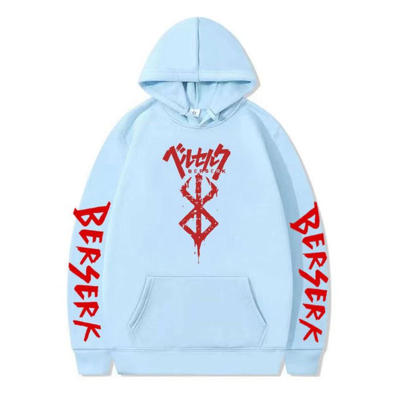 Mens Hooded Fleece Sweatshirt Inspired By Berserk Anime Streetwear Casual Oversized Pullover