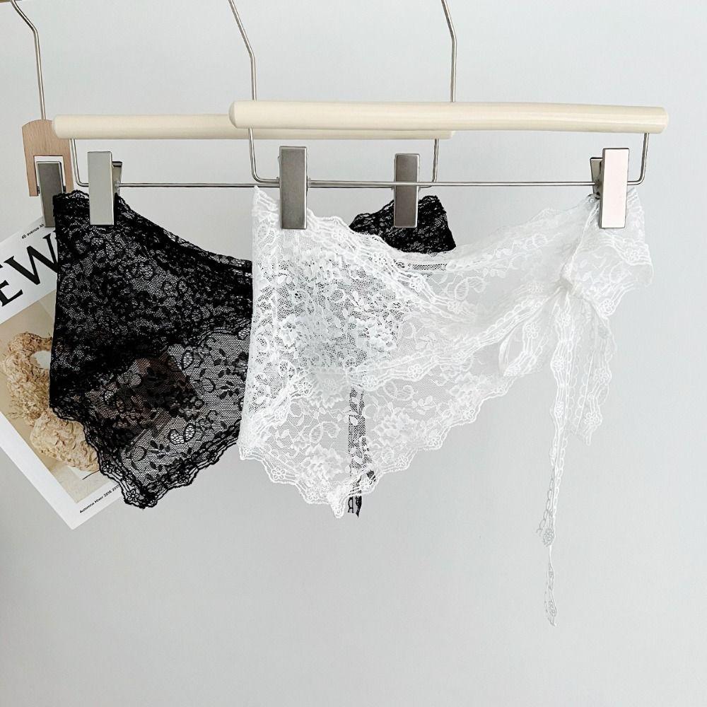 Y2K Streetwear Lace Triangle Scarf Floral Apron Wrap Skirt Lightweight Hip Curtain