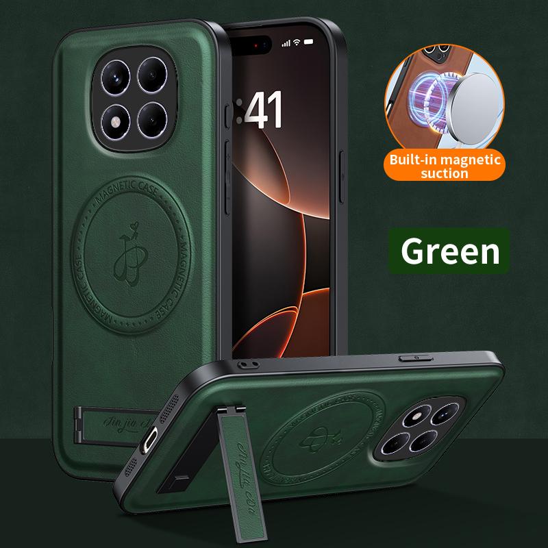 Luxury Magnetic Stand Holder Leather Phone Case For Xiaomi Redmi 14C 13C Redmi Note 13 14 Pro Wireless Charging Logo Cover