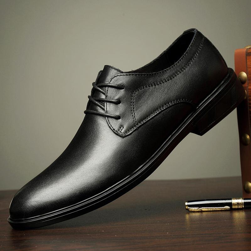 2025 new men's leather shoes, British four seasons business dress leather shoes, black first-layer cowhide men's leather shoes