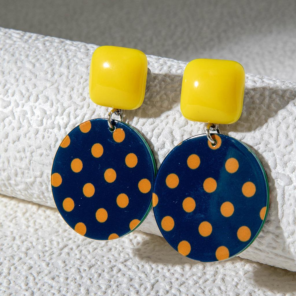 New Vintage Color Blocking Y2k Dopamine Fashion Polka Dot Drop Geometric Earrings for Women Sweet Acrylic Jewelry Accessories