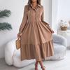 Vestido Camisa Largo Casual Holgado de Manga Larga con Cuello y Volantes para Otoño e Invierno