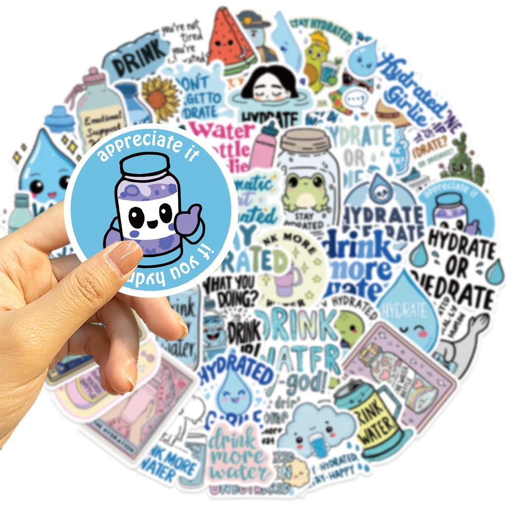 50Pcs Stay Hydrated Graffiti Stickers English Phrase Cartoon Decal Diy Luggage Phone Guitar Scrapbook Waterproof Sticker Kid Toy