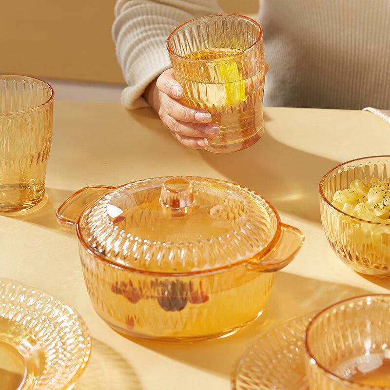 BOLIDOMI Amber Glass Dinnerware Set