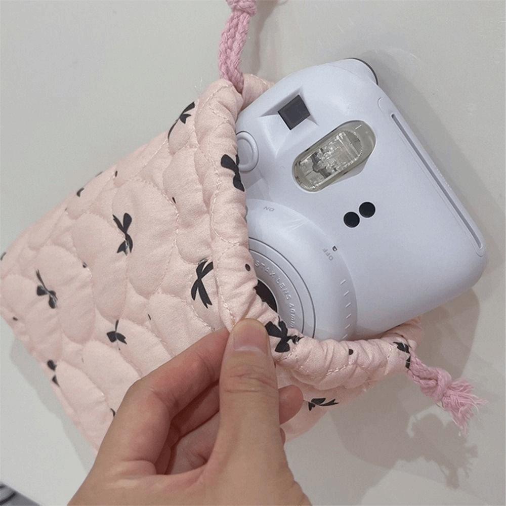 Quilted Cotton Camera Storage Bag Anti-fall Anti-scratch Drawstring Wallet Shockproof Bow Sanitary Napkin Storage Bag for Travel
