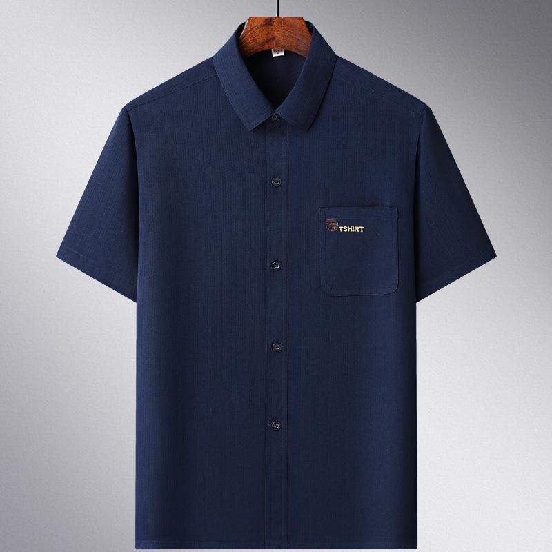 Men's Ice Silk Summer Short-Sleeve Shirt Set for Middle-Aged and Elderly