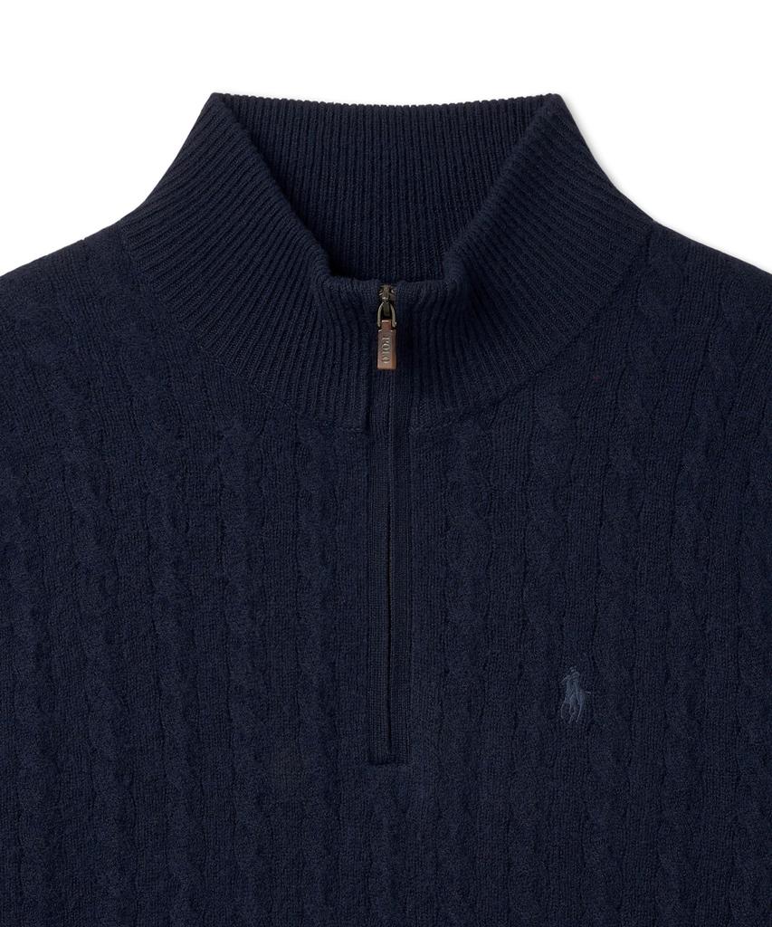 POLO RALPH LAUREN Cable Knit Wool Cotton Zipper Sweater - Blue