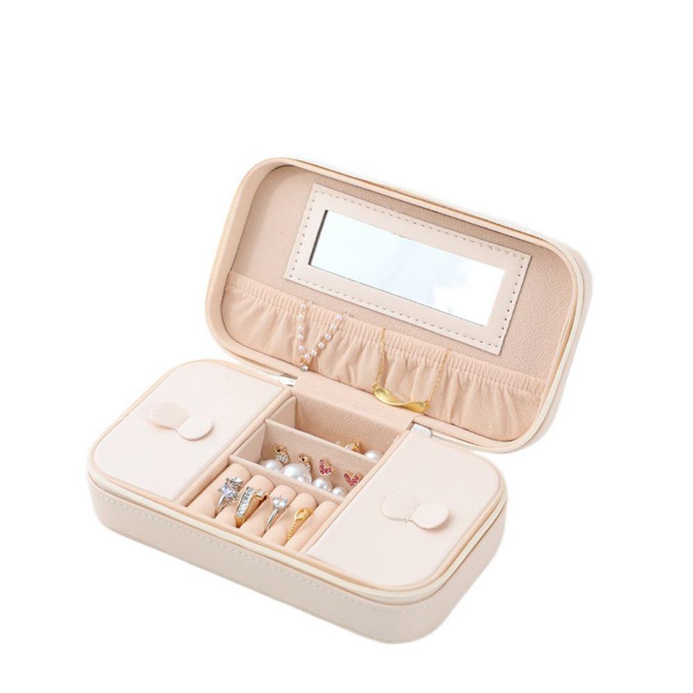 PU Travel Jewelry Case Solid Color Jewelry Display Box Simple Zipper Stotage Boxes  Women