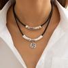 European & American Multi-layer Leather Wax Line Necklace Set with Alloy Hip-hop Clavicle Chain Gift for Men Women