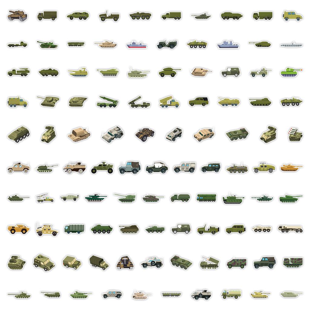 100 Military Vehicles Graffiti Stickers Laptop Mobile Phone Computer Decoration Stickers Waterproof Creative Children Cartoon Stickers
