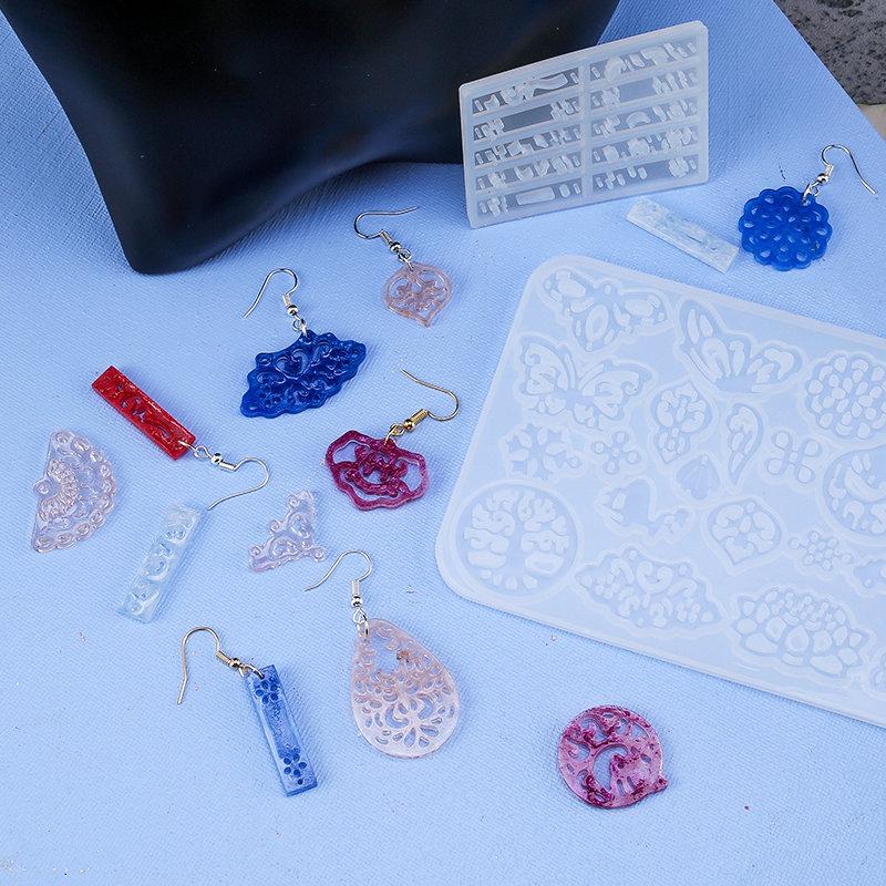 Resin Jewelry Molds Kit Chinese Style Earring Resin Molds Set with Earring Hooks Jump Rings for Earring Making Pendant Craft DIY