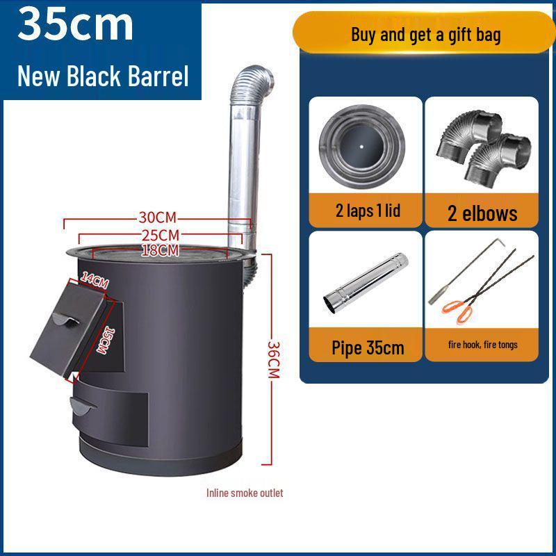 Draagbare Rookloze Houtkachel: Binnen-/Buitenverwarming met Grote IJzeren Pot, Energiezuinig, Extra Dik Ontwerp.