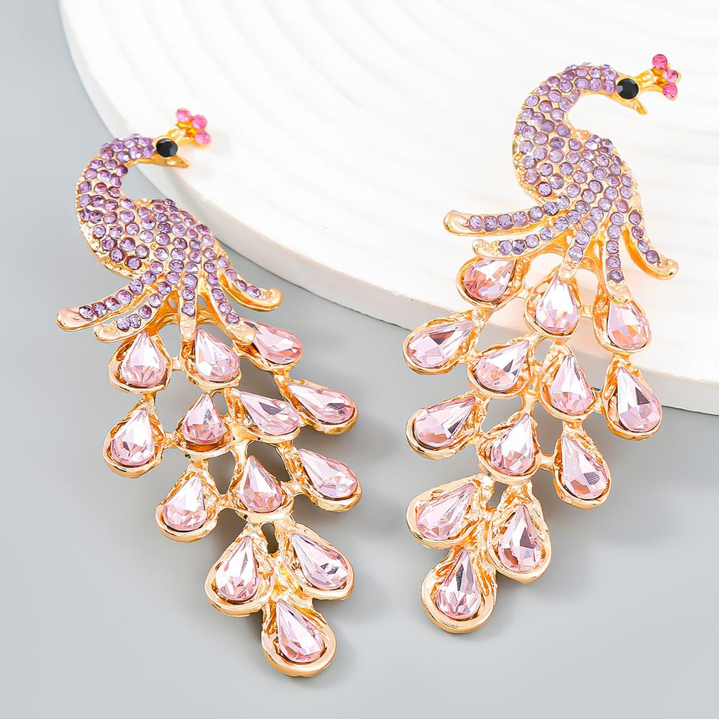 Neue Mode Farbe Diamant Legierung Intarsien Diamant Strass Pfau Ohrringe Trendy Frauen 's Super Fee Ohrringe Cross-Grenze Herbst Und Winter Neue