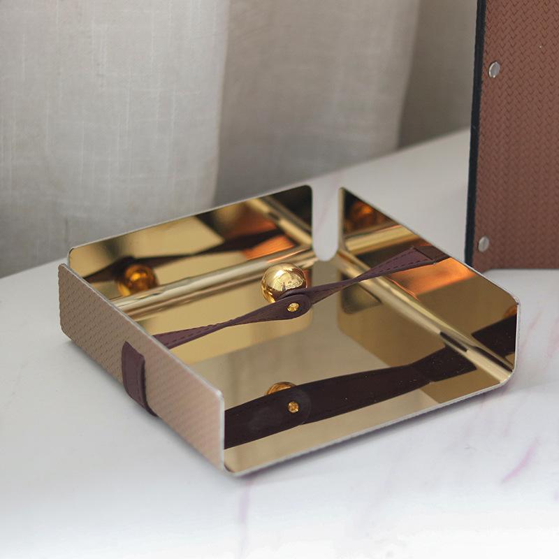 Light Luxury Leather Square Napkin Storage Rack Decoration Hotel Restaurant Metal Fixed-point Paper Press Holder Tissue Holder Decoration