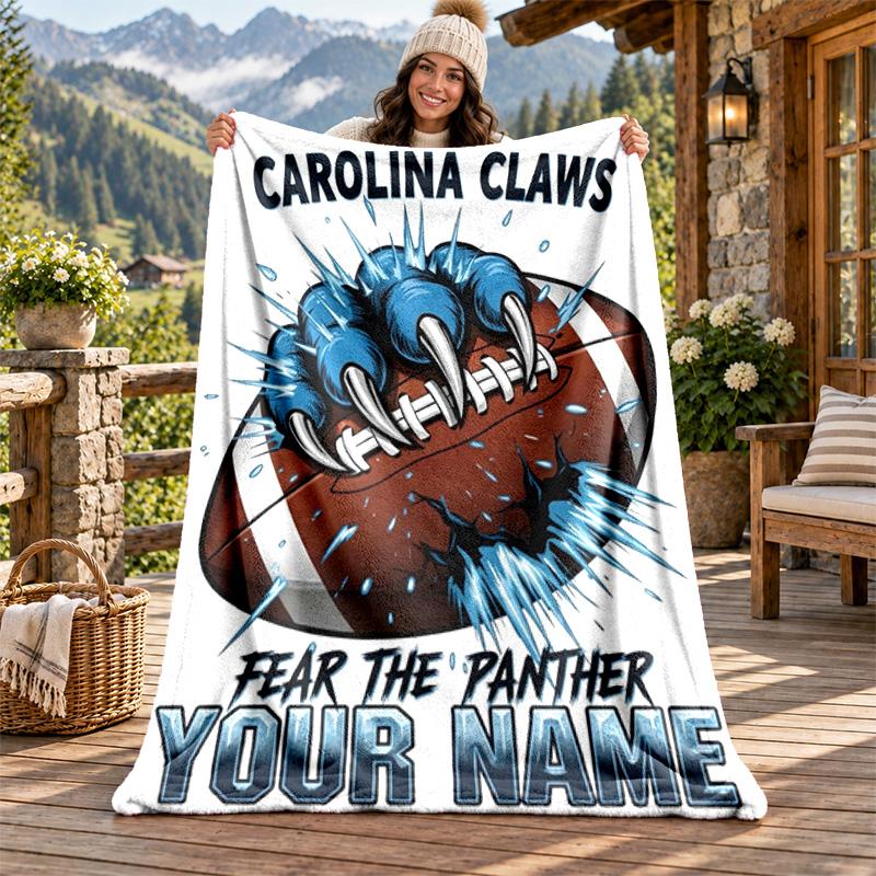 Carolina Panthers Custom Name Flannel Blanket Personalized Soft Warm Plush Throw Blanket Customized Gift for Family Friends