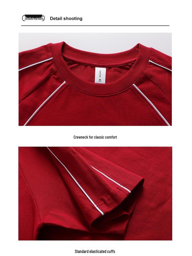 Summer Raglan Color Block Short Sleeve T-Shirt, Trendy American High Street Brand, 250g Pure Cotton, Loose Casual Fit