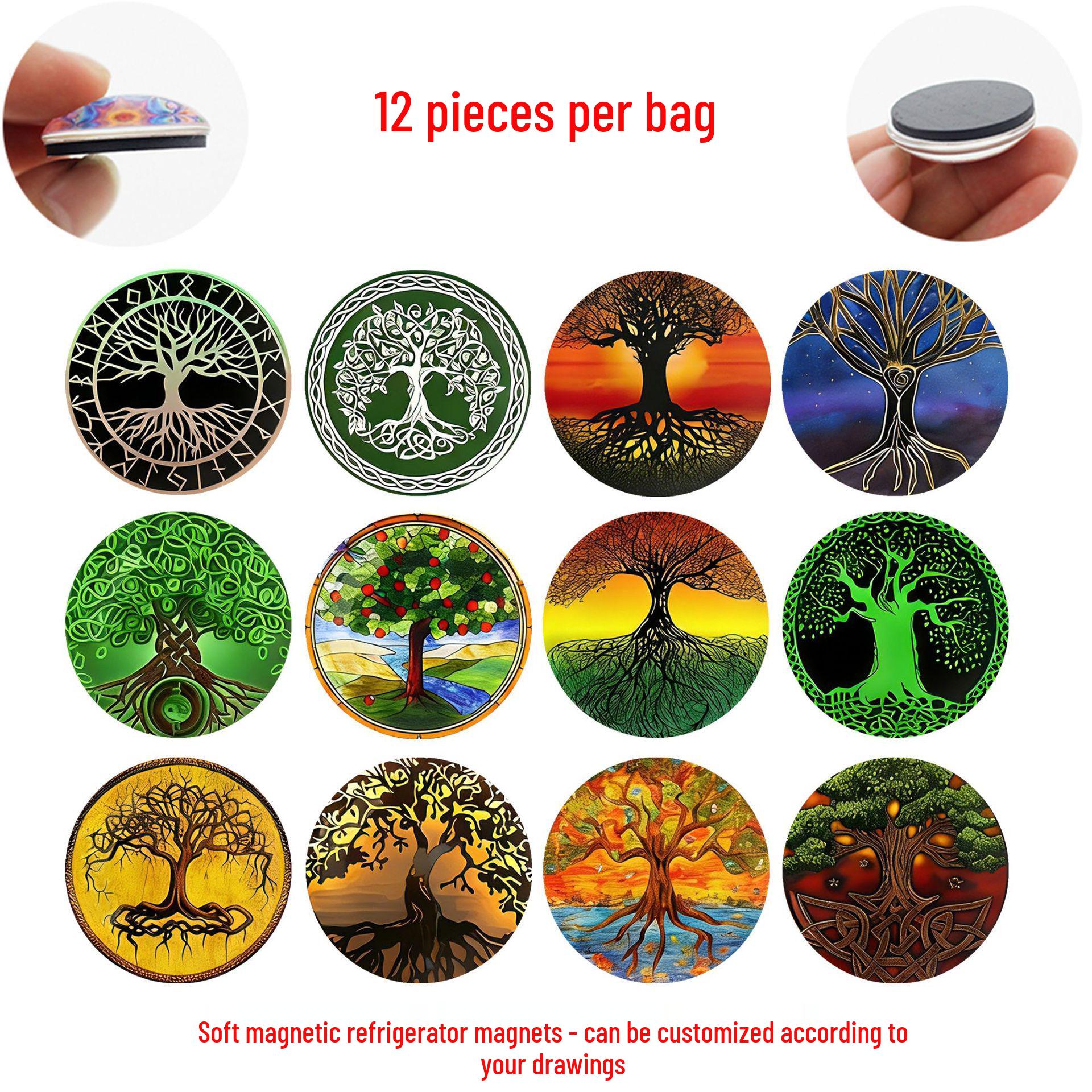 

Мультяшный стеклянный магнит-наклейка Древо Жизни - Персонализированный декоративный подарок для холодильника 25 mm, set of 12 (FDL490)