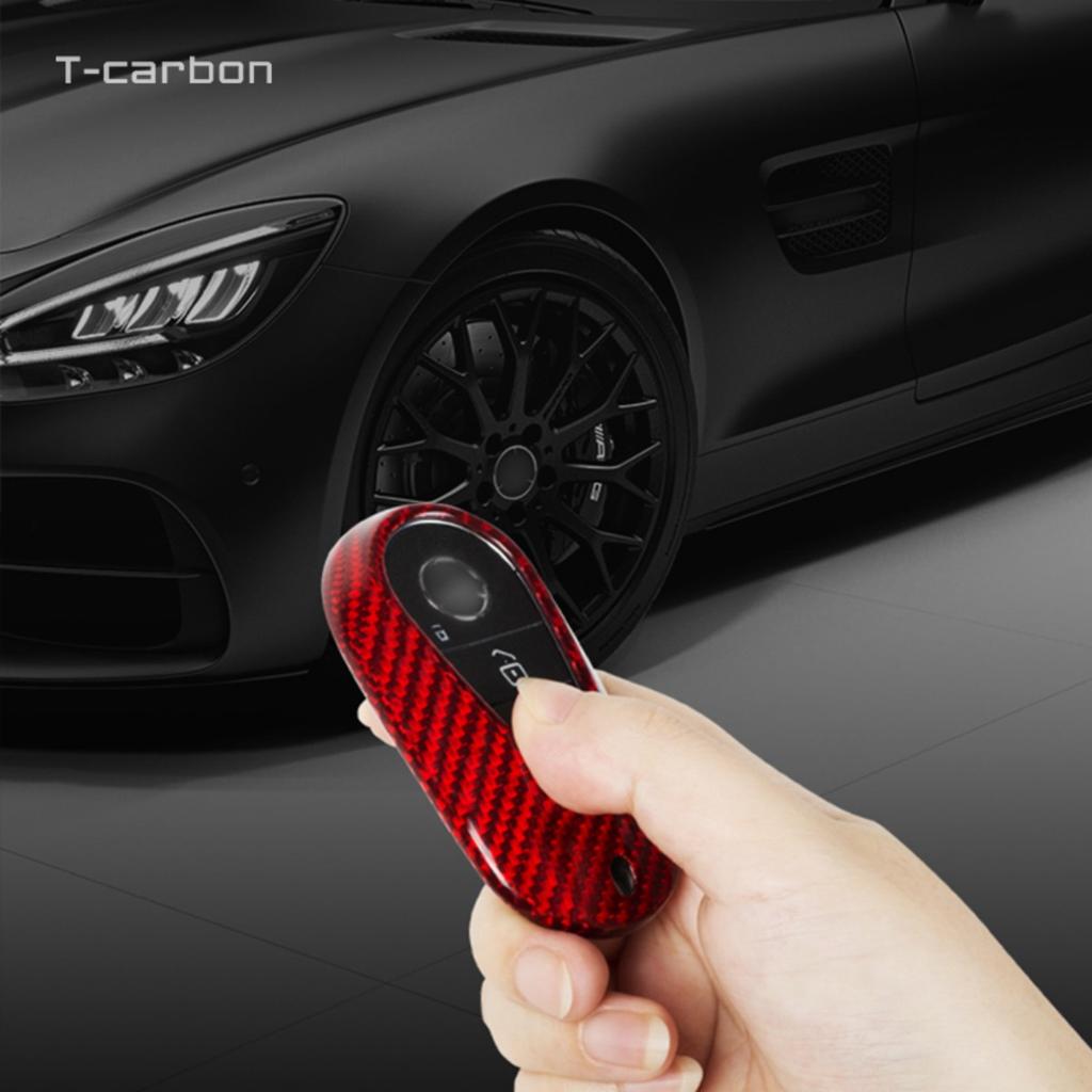 T-Carbon Car Key Case Cover Shell For Mercedes Benz  C /S Class W223 W206 S350L S400L S450L S500L Carbon Fiber Protector