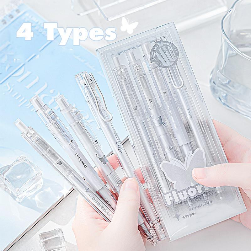 4Pcs/set Cute Black Gel Pen Adorable Ins Korean Floral 0.5mm Gel Pen Kawaiii Pen for Journal Notepad Test Paper School Supplies