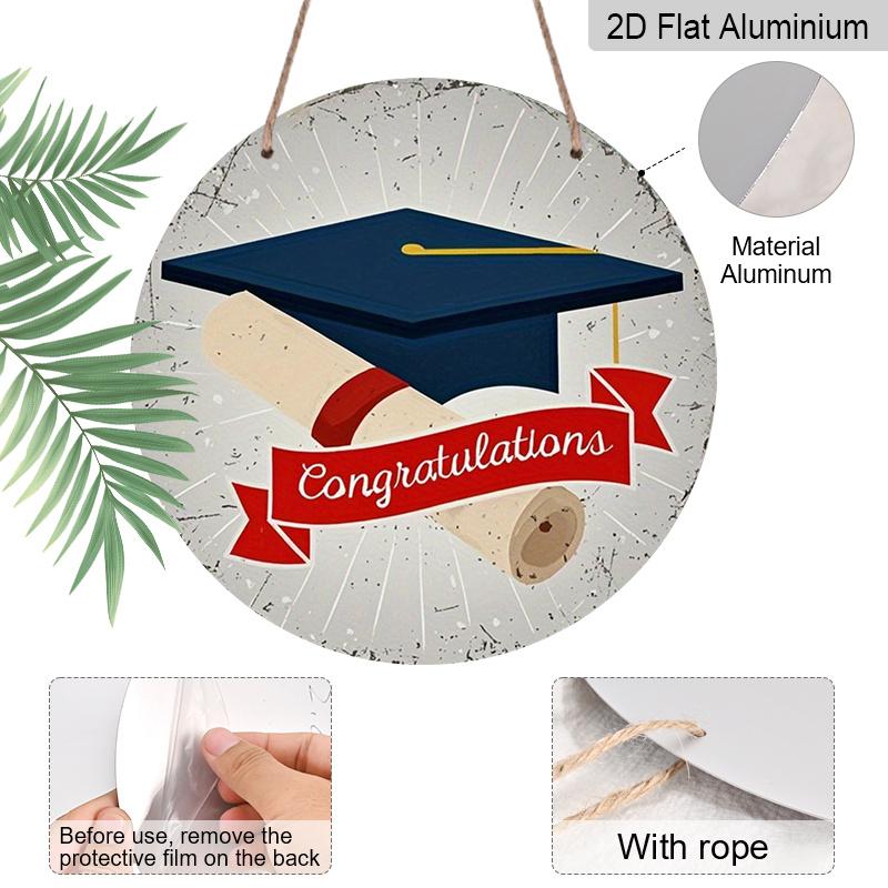 2D Flat 1pc, 8x8 in, Graduation Happy Aluminum Metal Decorative Signs & Plaques, Local Style with Graduation Cap and Graduation Certificate Design