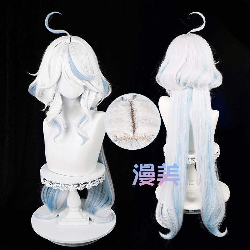 Fontaine Focalors Cosplay Wig Long Furina Wigs Blue White Curly Women Wigs Heat Resistant Hair Anime Wigs