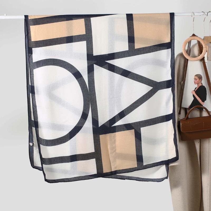 New cotton and linen feel simple color matching letter O scarf fashion travel sunscreen yarn