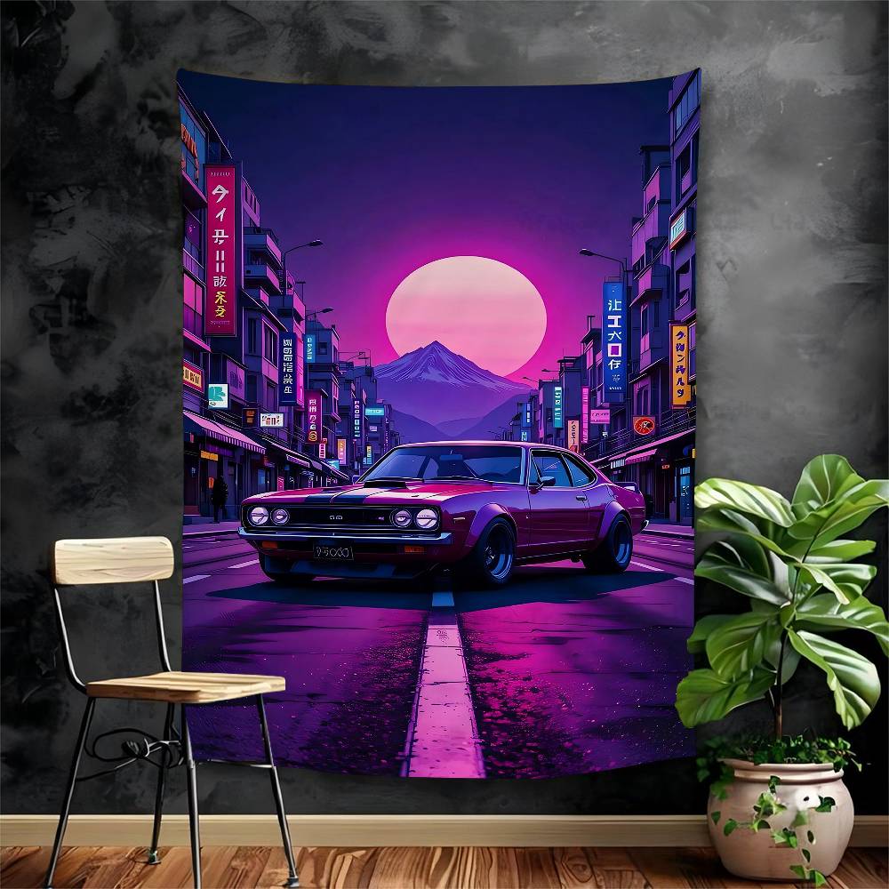 

Neon Night City Landscape 80s Retro Cyberpunk Car Printed Large Tapestry Tarot Hippie Wall Rugs Dorm Cheap Hippie Wall Hanging 74x94cm(29x37in)