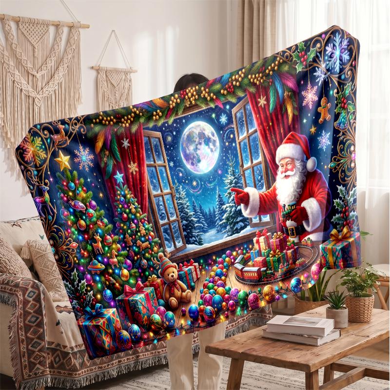 Christmas Flannel Throw Blanket Soft Warm Cozy For Sofa Bed Indoor Home Use Great Holiday Gift