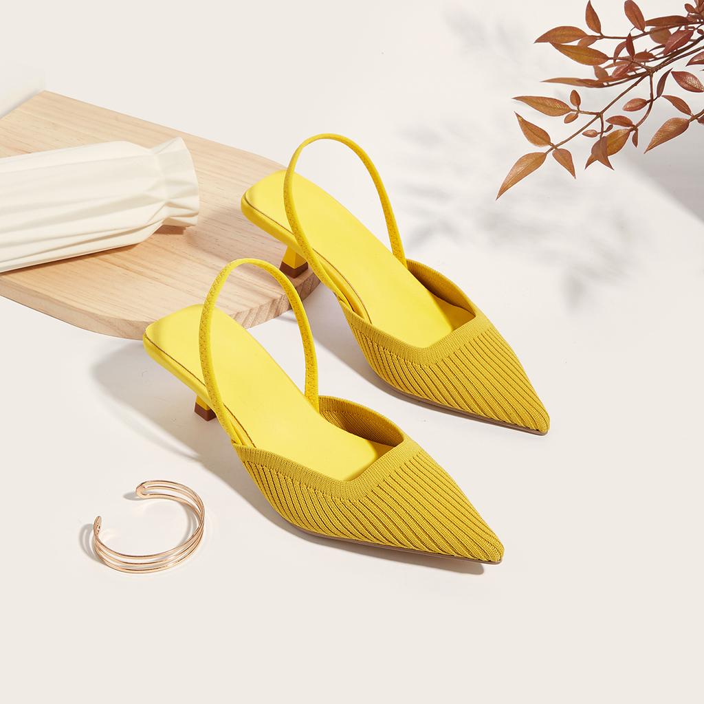 Brand Designer Large Pumps Women's High Heel Sandals Fashion Stripes Soft and Breathable Knitted Round Thick Heel Shoes